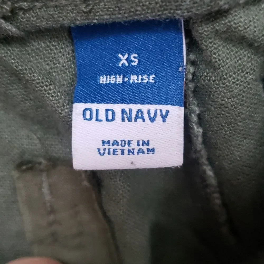 Old Navy Linen Blend Olive Green Women's Shorts Cargo Pockets Drawstring Waist